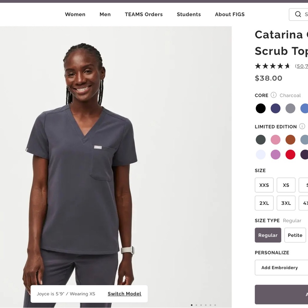 FIGS Women's Charcoal Scrub Top